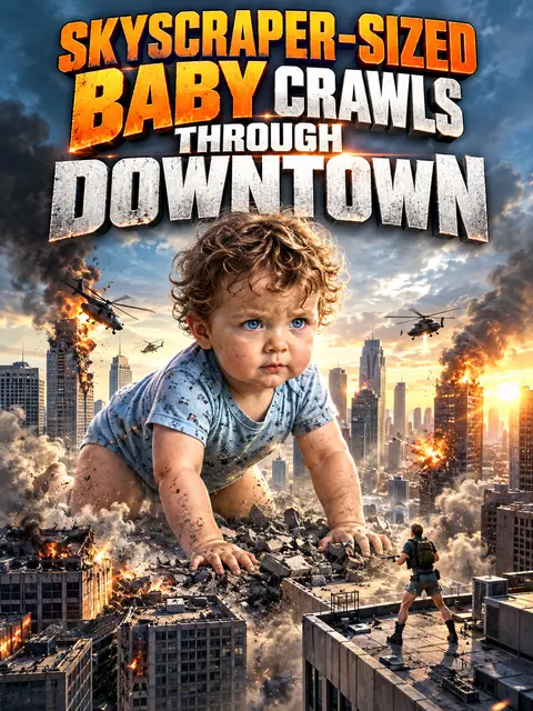 Skyscraper-Sized Baby Crawls Through Downtown
